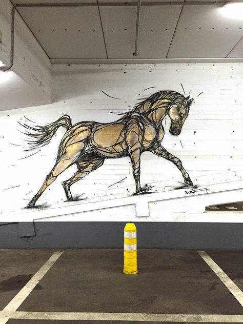 StreetArtNews | DZIA paints “Gold Horse”, a new indoor piece in Antwerp, Belgium Horse Mural, Exterior Murals, School Murals, Urban Street Art, Gold Horse, Antwerp Belgium, Live Painting, Aesthetic Board, Murals Street Art