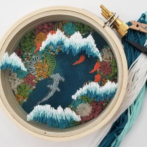 Grace Pool (@gracemichool) • Instagram photos and videos Coral Reef Embroidery, Reef Embroidery, Tulle Embroidery, Orange Fish, Ocean Floor, Hammerhead Shark, On The Ocean, 3d Embroidery, Reef Aquarium