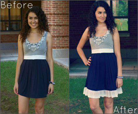 How to Lengthening a Dress with Lace - what a clever way to make modern fashions a bit more modest (or age-appropriate for those of us who aren't forever 21!)  :) Lengthen Dress, Lace Diy, Altering Clothes, Lovely Clothes, Refashion Clothes, Diy Dress, Dress With Lace, Mode Inspiration, Upcycle Clothes