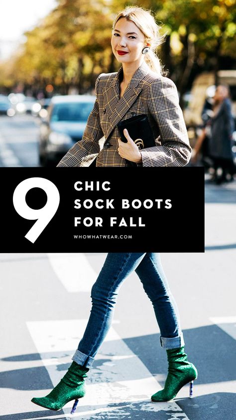 The best sock boots for fall Brown Sock Boots Outfit, How To Style Sock Boots, Sock Heels Outfit, Sock Boot, Boot Socks Outfit, Sock Boots, Sock Booties Outfit, Metallic Boots Outfit, Sock Boots Outfit