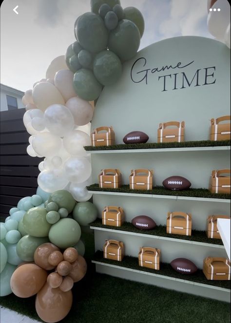 First Bday Football Theme, 1st Year Down Football Birthday Balloons, First Year Down Football Birthday Backdrop, Touchdown Birthday Party, Football 1st Birthday Party Ideas, First Year Down Balloon Arch, First Down Football Birthday Party Decorations, 30th Birthday Football Theme, 1st Touchdown Birthday