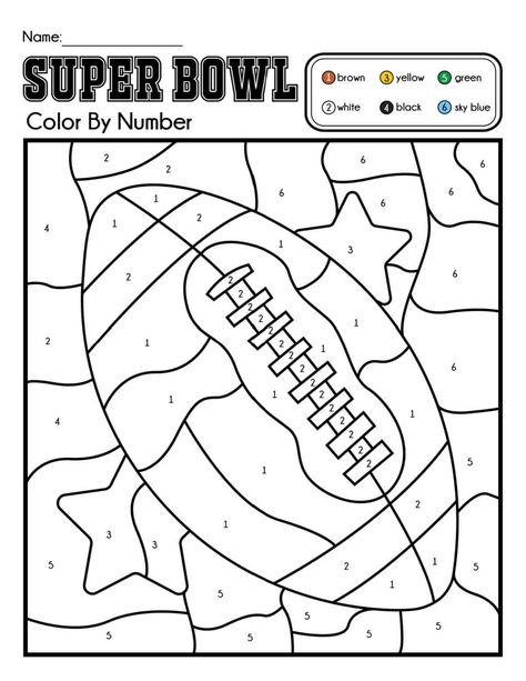 Free football coloring pages for NFL party or a Super Bowl color by number activity for kids. Football player printable color page and more. Nfl Coloring Pages Free Printable, Football Art Projects For Kids, Superbowl Coloring Pages, Football Kids Crafts, Holiday Color By Number Free Printables, Football Coloring Sheets, Super Bowl Coloring Pages, Football Season Crafts, Classroom Superbowl Party