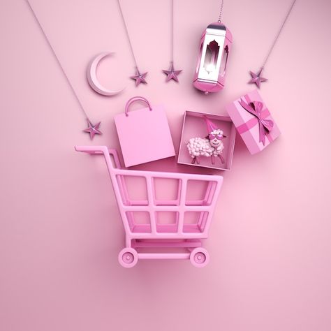 Eid al adha sale background with trolley... | Premium Photo #Freepik #photo #islamic-eid-al-adha #promotion #discount #trolley Sales Background, Shopping Wallpaper, Pink Unicorn Wallpaper, Motion Design Trends, Shopping Photos, Pink Shopping, Sale Background, Logo Online Shop, Green Cafe