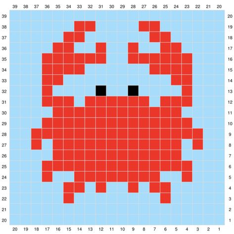 Nana's Crafty Home, Crab Alpha Pattern, Mini Crochet Tapestry Pattern, Pixel Blanket Crochet Free Pattern, Crochet Graphgan Patterns Free C2c, C2c Pixel Crochet, Crochet Color Work Patterns, Crab Pixel Art, Crochet Colorwork Chart