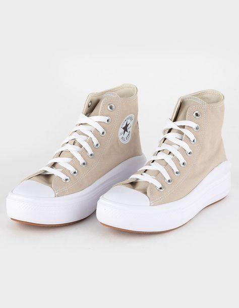 Platform Sneakers High Top, Womens High Top Converse, Tan Platform Converse, Beige Platform Converse, Move Platform Converse, Brown Platform Converse, Converse High Tops Platform, Converse Shoes Platform, All Star Aesthetic