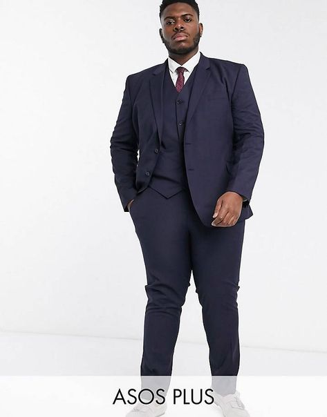 Big Men's Clothing | Plus Size Men's Clothing | ASOS Suits For Big Men Style, Plus Size Groom Attire Men, Plus Size Groom Attire, Suits For Big Men, Big Men Style, Big Man Suits, Plus Size Men Suits, Plus Size Groom, Mens Navy Suit