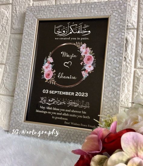 islamic calligraphy
couple frame 
M🩷S
FOR WEDDING 
Gifts
blessings
barakallahu feek Couple Frame Arabic Calligraphy, Wedding Calligraphy Frame, Couple Name Frame, Marriage Frame, Couple Frame, Quranic Quotes, Elegant Wedding Invitation Card, Anniversary Frame, Arabic Calligraphy Design