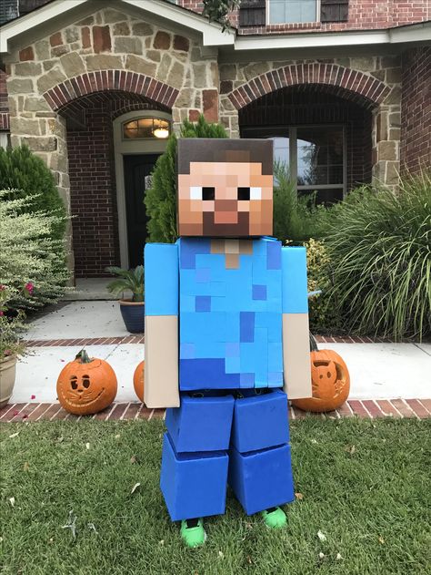 Minecraft Steve Halloween Costume, Minecraft Steve Costume, Steve Costume, Minecraft Costumes, Pig Costumes, Minecraft Steve, Costume For Halloween, Minecraft Party, Pool Birthday Party