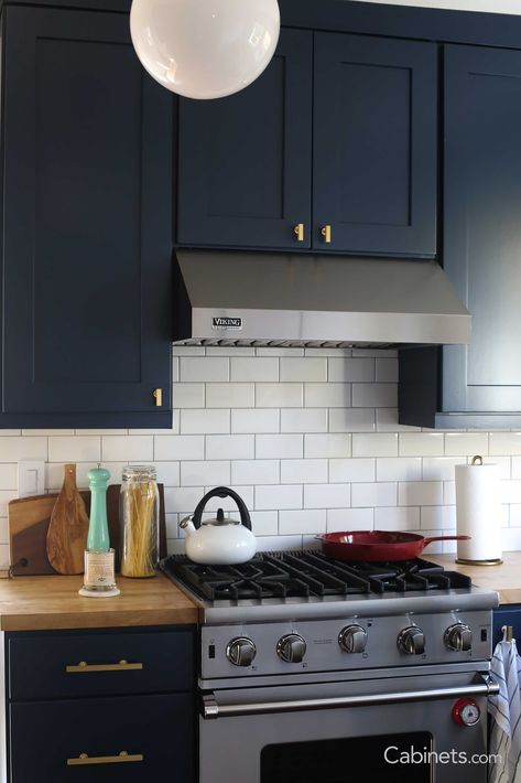 Blue Painted Cabinets, Navy Kitchen Cabinets, Blue Cabinetry, Navy Blue Kitchen Cabinets, Attic Kitchen, Navy Cabinets, Navy Blue Kitchen, Paint Cabinets White, Navy Kitchen