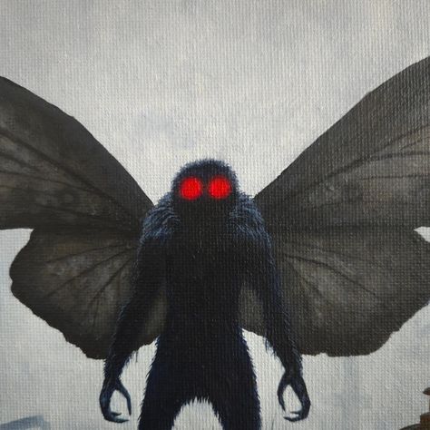 Goat Man Cryptid, Mothman Painting, Moth Man Art, Mothman Drawing, Crypto Zoology, Mothman Art, Mothman Sightings, Horror Sleeve, Cryptid Art