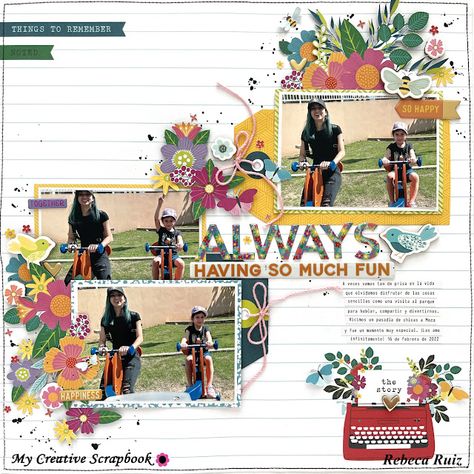 Paige Evans, Beautiful Scrapbook Layouts, Clear Acrylic Stamps, Creative Scrapbook, Puffy Stickers, Ranger Ink, Happy Together, American Crafts, Tiny Flowers