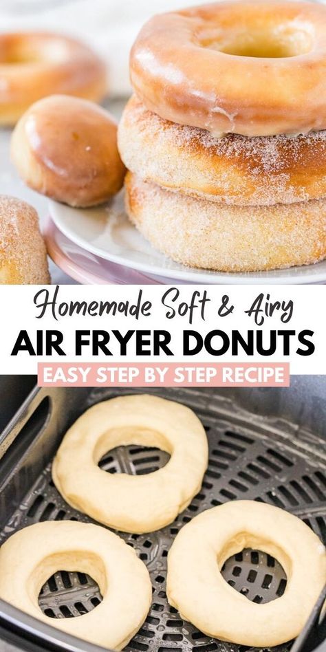 Air Fryer Doughnut Recipe, Donat Glaze, Deep Fried Donuts, Air Fryer Donuts, Air Fryer Recipes Dessert, Fried Donuts, Air Fried Food, Air Fryer Oven Recipes, Air Fry Recipes