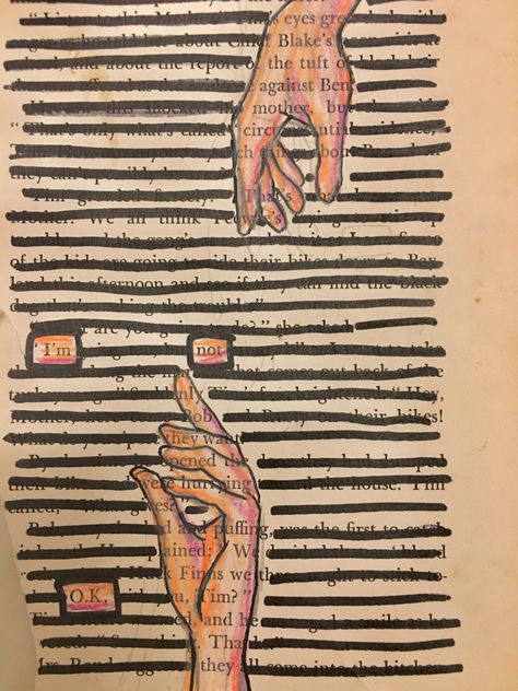 Blackout Poetry Art, Blackout Poems, Found Poetry, Book Page Art, Blackout Poetry, Meaningful Drawings, Beat It, Poetry Art, Are You Okay