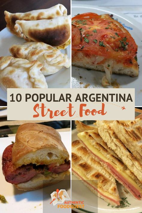 Discover 10 Popular Argentinian Street Food To Feast On. Argentina street food features delicious meats, sandwiches, sweets, and a variety of emblematic savory snacks.  From choripan to empanadas, Argentina street food is is woven into the fabric of local food. #Argentina #streetfood #foodlovers #BuenosAires #pizza Argentine Recipes, World Street Food, Argentinian Food, Argentina Food, America Food, Best Street Food, Street Foods, Fair Food Recipes, South America Travel