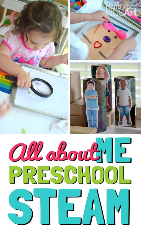 All About Me STEM Activities for Preschoolers All About Me Steam Activities, All About Me Preschool Science Activity, All About Me Block Center, All About Me Stem Activities, All About Me Fine Motor Activities, All About Me Science Activities, About Me Art Preschool, Art Activity For Preschoolers, Making Play Dough