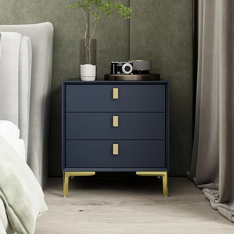 Amazon.com: Homsee 3-Drawer Nightstand, Modern Night Stand Bedside Table with Storage, Versatile End Side Table Accent Table with Metal Legs for Bedroom, Living Room, Navy Blue (19.6”L x 15.9”W x 21.3”H) : Home & Kitchen Living Room Navy Blue, Living Room Navy, Modern Night Stand, Nightstand Modern, 3 Drawer Nightstand, Wooden Nightstand, Bedside Storage, Modern Nightstand, Table With Storage