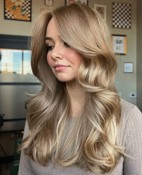 Beige and Dirty Blonde Hair Color Blend Beige Cool Blonde Hair, Smokey Beige Hair Color, Dark Sandy Blonde Hair Balayage, Winter Dirty Blonde Hair, Level 7 Hair Color Blonde, Sand Color Hair, Blonde On Brunette Hair, Dimensional Dirty Blonde, Old Money Blonde Hair Color