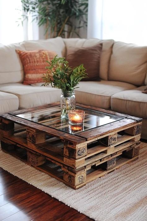 Pallet Living Room, Diy Pallet Coffee Table, Palette Furniture, Diy Wooden Projects, Coffee Table Decor, Wooden Projects, Repurposed Furniture Diy, Ikea Diy, Decor Home Living Room