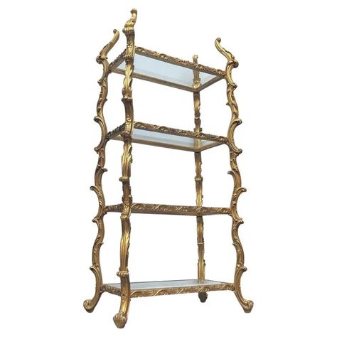 Louis Philippe Style Rococo Gold Gilt & Glass French Shelving Unit Rococo Modern, Glass Shelving Unit, Modern Shelving Units, Steel Shelving Unit, Glass Shelving, Baroque Decor, Marble Desk, Bookcase Styling, Steel Shelving