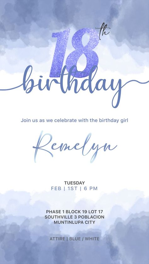 18th Invitation Card, 18th Invitation, Blue Birthday Parties, Invitation Card Template, Blue Birthday, Card Layout, Invitation Card, Card Template, Invitation Cards