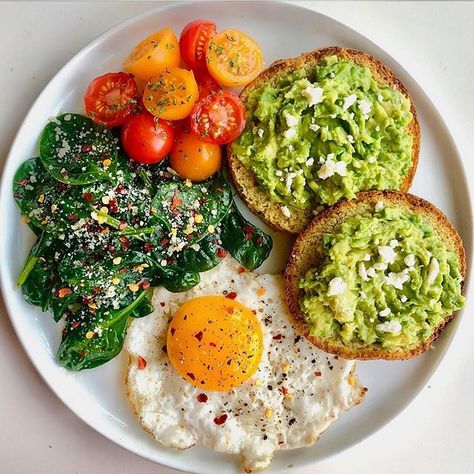 The perfect breakfast plate made with Mikey's! White Plate, Tomatoes, Spinach, Toast, Bread, White