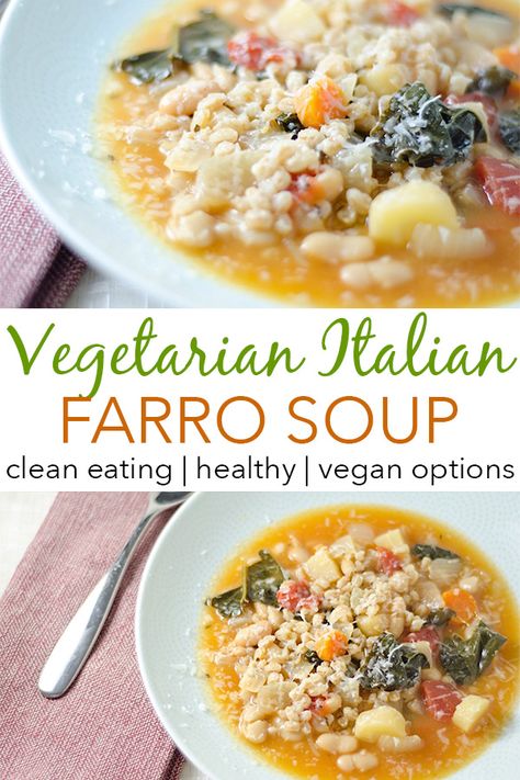 Farro Soup, Farro Recipes, Easy Soup Recipe, Clean Eating Soup, Clean Eating Recipe, Soup Vegetarian, Clean Eating Vegetarian, Vegetarian Italian, Recipe Soup