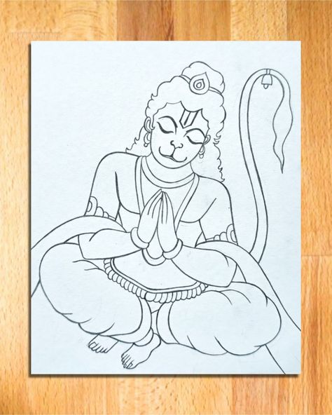 Pencil Art Drawings Love Couple, Hanuman Rangoli Design, Easy Hanuman Drawing, Bajrangbali Image, Hanuman Painting Canvases, Hanuman Outline, Hanuman Sketch Pencil, Hanuman Ji Mandala Art, Hanuman Ji Painting Easy