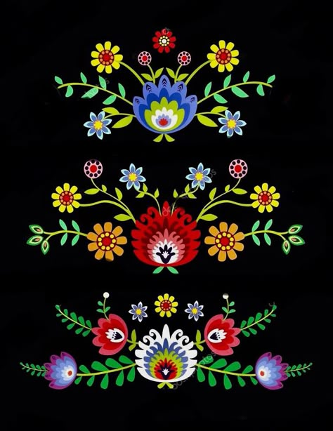 Folk Flower Art, Mexican Art Traditional, Mexican Paintings Ideas, Hungarian Girl, Polish Flowers, Mexican Pattern, Mexican Flowers, Polish Folk Art, Hungarian Embroidery