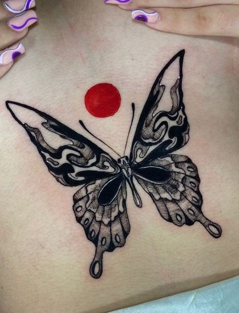 Japanese Tattoos Butterfly, Butterfly Tattoo Japanese Style, Trippy Butterfly Tattoo, Japanese Butterfly Tattoo, Tattoo Papillon, Japanese Butterfly, Band Tattoos For Men, Black Butterfly Tattoo, Clover Tattoos