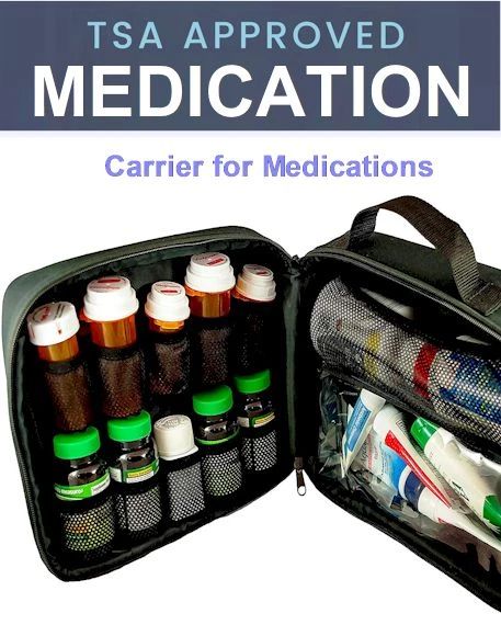 Tsa Packing List, Medication Travel Organization, Travel Medication Organizer, Tsa Liquid Rules, How To Pack Meds For Travel, Travel Medicine Bag, Tsa Approved Carry On List, Tsa Packing, Tsa Approved Snacks