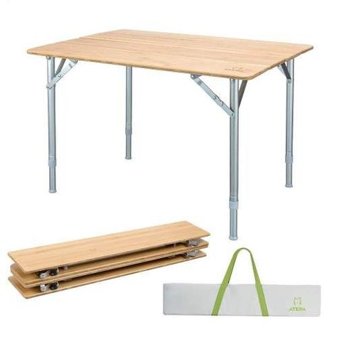 Atepa Bamboo Folding Table | 16 Best Folding Camping Tables | Collapsible Picnic Table for the Family | The Tent Hub #picnictable #tents #camping #thetenthub #outdoorliving Wall Decals Laundry, Folding Camping Table, Wooden Picnic Tables, Folding Picnic Table, Camping Storage, Picnic Tables, Camping Furniture, Laundry Decor, Outdoor Picnic Tables