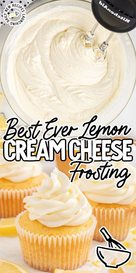 Lemon Cream Cheese Frosting Frosting Recipes Easy, Lemon Cream Cheese Frosting, Lemon Cream Cheese, Lemon Frosting, Cake Frosting Recipe, Homemade Frosting, Lemon Dessert Recipes, Frosting Recipe, Cream Cheese Recipes