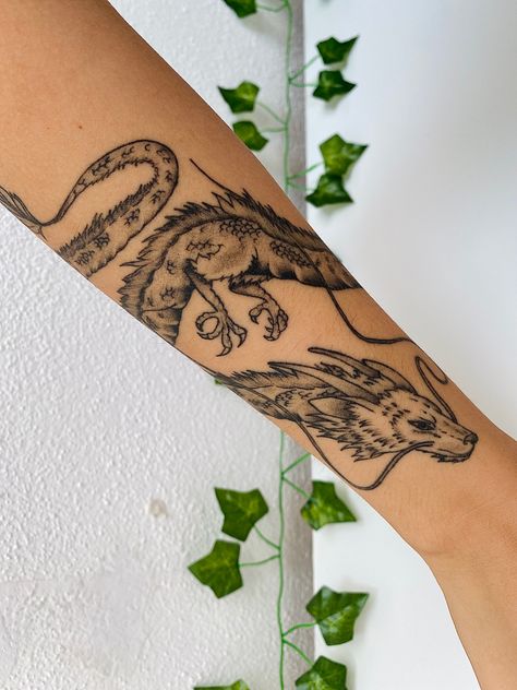 Haku Arm Wrap Tattoo, Haku Forearm Tattoo, Forearm Wrap Tattoo, Dragon Forearm Tattoo, Haku Dragon Tattoo, Haku Tattoo, Ghibli Tattoos, Arm Wrap Tattoo, Getting A Divorce