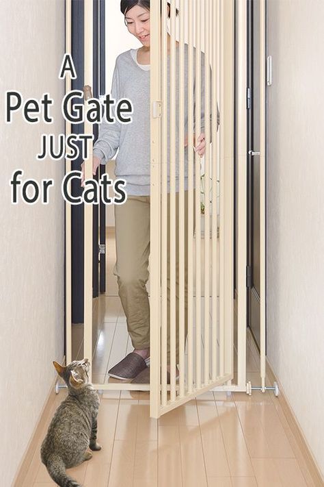 Diy Cat Gates Indoor, Gate With Cat Door, Cat Door Diy, Indoor Gates, Tall Pet Gate, Diy Dog Gate, Cat Gate, Cat Fence, Shelf Decor Living Room