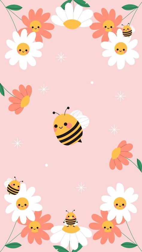 Pink Bee Wallpaper, Cute Bee Wallpaper, Pink And Gold Wallpaper, Baby Photo Collages, Bee Wallpaper, Positive Wallpapers, Bee Illustration, Photographer Business Cards, Bee On Flower