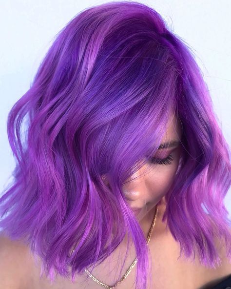 Multi Colored Purple Hair, Purple Hair Multicolor, Violet And Magenta Hair, Lavender And Magenta Hair, Ringlets Hair, Purple Rage Hair Color, Light Purple Hair, Mermaid Hair Color, Vivid Hair Color