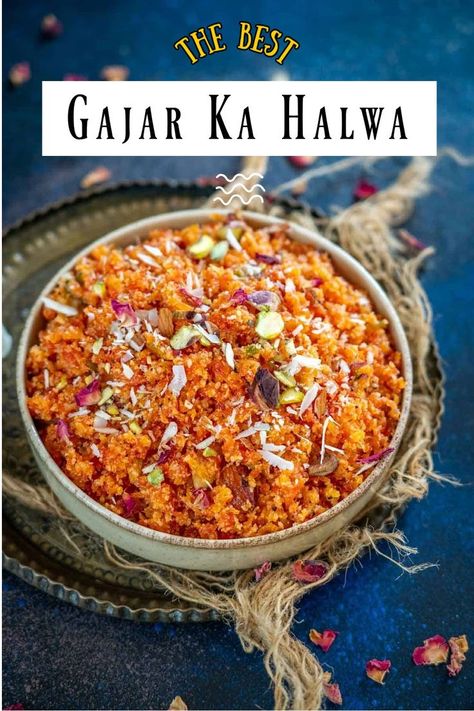 Gajar Ka Halwa (Carrot Halwa) is a traditional Indian sweet dessert made with fresh red carrots, milk, and sugar. It's a winter delicacy and is popularly served at festivals, weddings, and special occasions. Learn the traditional method to make this Indian dessert. Carrot Halwa Recipe, Gajar Halwa, Carrot Desserts, Carrot Halwa, Red Carrot, Plant Based Lunch, Milk And Sugar, Indian Dessert, Indian Cooking Recipes