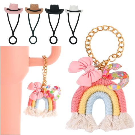 PRICES MAY VARY. PERFECT STANLEY ACCESSORIES:Our rainbow & bow Stanley cup accessories with initial letter are perfect add on to your tumbler cup .Every letter with tiny rainbow colored hearts in it ,match the cute pink bow and tassels rainbow ,great addition to your Stanley if you want to dress up it or your daughter needs to bling her tumbler .The tumbler accessories chain is easy to clip on,suitable for being as Stanley cup accessories 40 oz ,Stanley cup accessories 30 oz,or any Stanley tumbl Stanley Cups, Rainbow Bow, Straw Toppers, Straw Cover, Cup Accessories, Stanley Cup, Gifts For Women, Straw, Tumbler