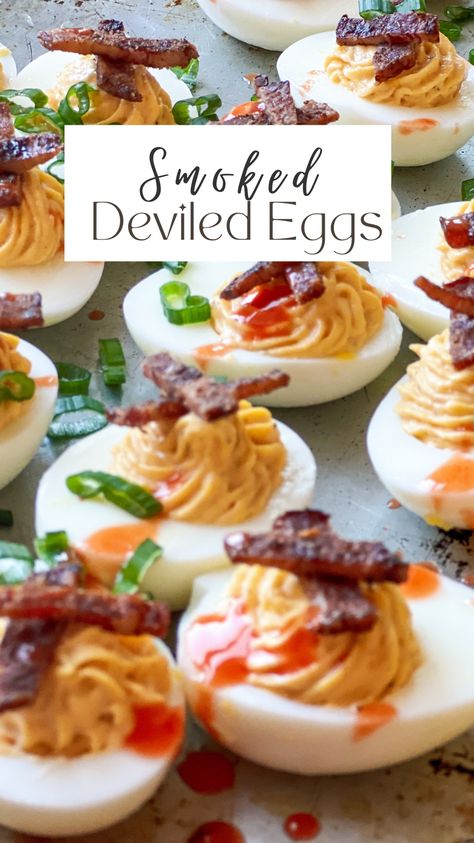 Deviled Eggs Candied Bacon, Bbq Deviled Eggs, Bacon Candy, Eggs Deviled, Smoked Deviled Eggs, Bbq Foods, Egg Calories, Bbq Chips, Bacon Deviled Eggs