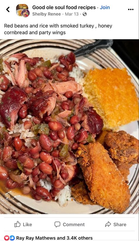 Red Beans And Rice, Soul Food Dinner, Beans And Rice, Southern Cuisine, Turkey Dishes, Good Eat, Smoked Turkey, Food Recepie, Recipe Ingredients