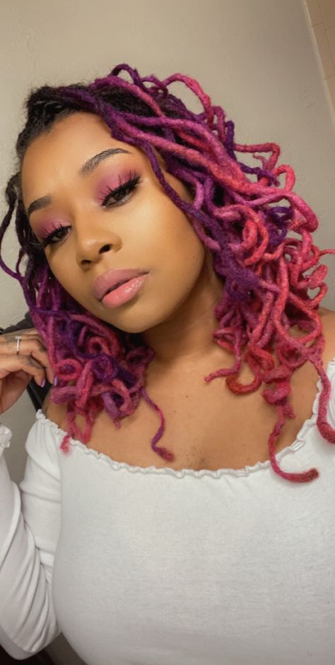 Pink And Purple Locs Black Women, Magenta Locs Black Women, Pink And Purple Locs, Pink Locs Black Women, Styling Locs, Purple Locs, Color Locs, Pink Locs, Dyed Locs