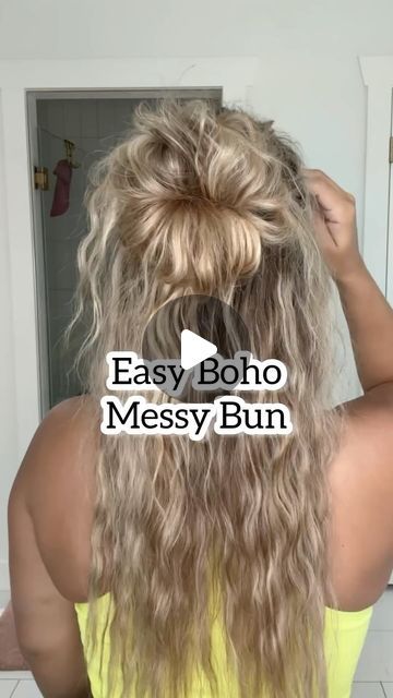 WIMBERLY’S | BEAUTY BAR on Instagram: "Easy boho messy bun! This is great as a half up hairstyle or an all up hairstyle. Save and try!  - 🎥 @laineyostrom #hairstyles #beachhair #hairtutorial #hairstyles #hairstyle #trends #hair #hairwaves #bun" Half Up Half Down Hair Messy, Boho Messy Bun, Easy Messy Hairstyles, Half Up Half Down Hair Tutorial, Boho Bun, Half Bun Hairstyles, Moneybagg Yo, Half Up Hairstyle, Half Up Bun