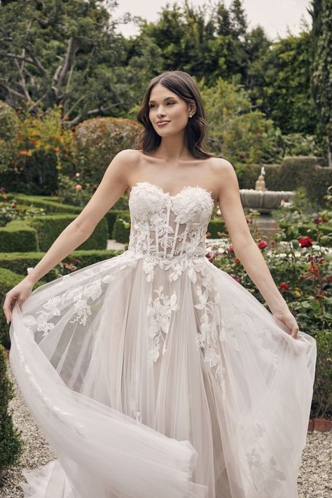 Style 2537 Adalaide | Casablanca Bridal Casablanca Bridal, Bridal Elegance, Floral Corset, Strapless Sweetheart Neckline, Corset Bodice, Flowy Sleeves, Wedding Dress Trends, Yes To The Dress, Flowy Skirt