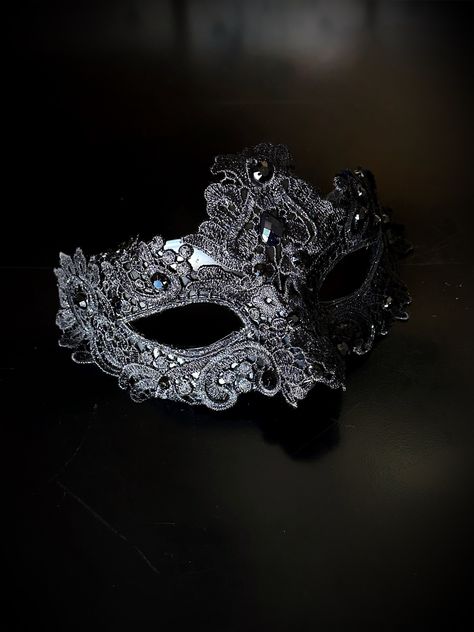 Women's brocade masquerade mask in black, for masquerade balls and parties!   I N C L U D E D Masks come with matching double-sided satin ribbons attached. Men's Lightweight Mask  Women's Lightweight Lace Mask  S I Z E  Adult Size. Detailed dimensions available upon request. C U S T O M I Z A T I O N If you would like to color & embellish the mask to match your costume/dress, choose custom color and get in touch, we love to work on custom orders!  C O N T A C T  Please contact us via ETSY messages. P H O T O  Images displayed on this listing are property of www.higginscreek.com A B O U T HigginsCreek makes masquerade masks for couples, all uniquely customized to match your outfits! Thank you in advance for your order and support! Mascarade Ball, Elegant Mask, Black Mask Aesthetic, Masquerade Mask Black, Masquerade Mask Women, Black Masquerade, Masquerade Ball Masks, Black Masquerade Mask, Masquerade Outfit