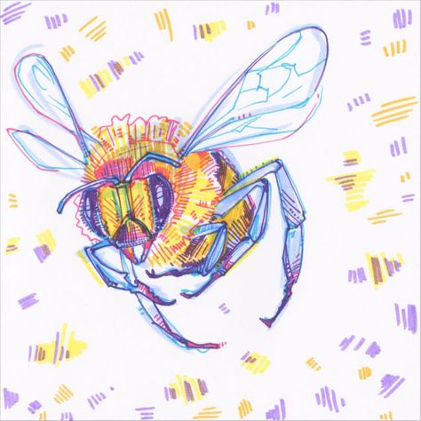 Bee Sketch, Cross Pollination, Paper Bee, Bee Drawing, Bee Illustration, Sharpie Art, Bee Art, Arte Sketchbook, Sketchbook Inspiration