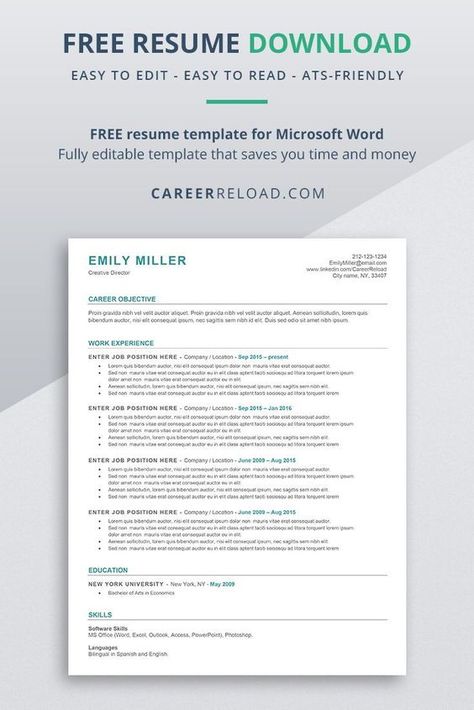 Download free ATS resume template for Microsoft Word. This ATS-friendly resume template will make sure that your resume is recognized by Applicant Tracking System (ATS). #ATSResume #FreeResumeTemplate #CVtemplate #ResumeHelp #ResumeExample Ats Friendly Resume Template, Ats Friendly Resume Template Free, Cv Template Free Download Microsoft Word Professional Resume, Free Resume Template Download Editable, Resume Design Template Microsoft Word, Resume Template Free Downloadable Word, Cv Templates Free Download, Free Resume Template Word, Functional Resume Template