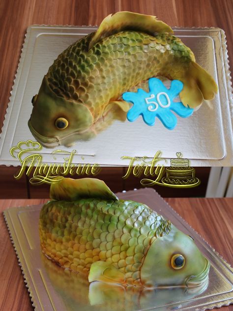 Carp cake :)  #Birthday #cake #3D #carp #airbrush #fish #for #fisherman Fish Cake Birthday, Cake 3d, Fishing Birthday Party, Dad Birthday Cakes, Cake Birthday Cake, Animal Cakes, Fishing Birthday, Fish Cake, Cakes For Men