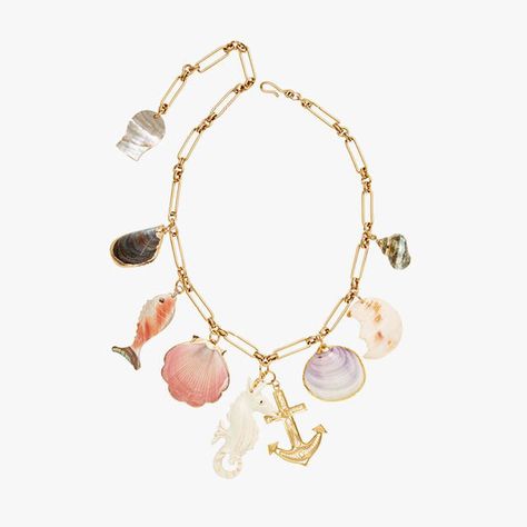 Why a Simple Shell Is This Summer’s Must-Have Jewelry Diy Charm, Seashell Jewelry, Nautical Jewelry, Gold Charm Necklace, Gold Diamond Earrings, Shell Necklaces, Brass Chain, Beach Jewelry, Gold Charm