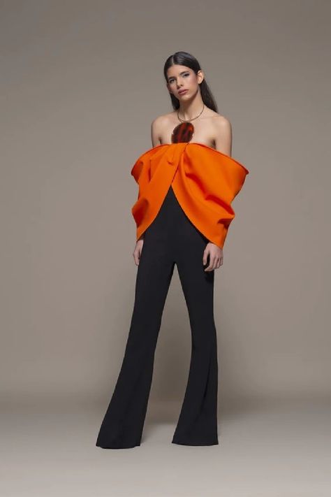 Click to view more detailed imagery on our partner's website Flare Black Pants, Editorial Inspiration, Draped Sleeves, Dress Name, Jumpsuit Long, Outfit Night, Off Shoulder Jumpsuit, Pant Suits, Drape Sleeves