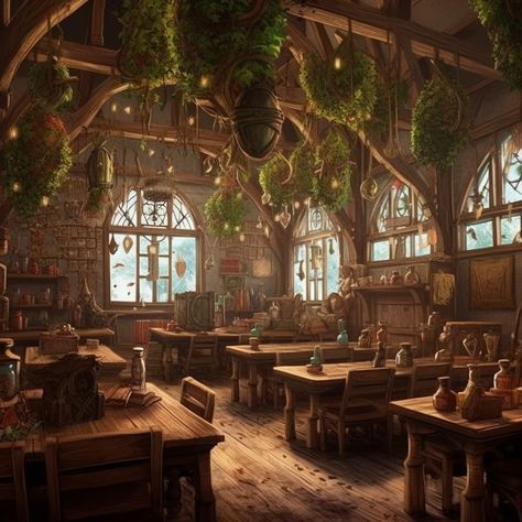 Medieval Tavern Art, Fantasy Inn Concept Art, Fantasy Restaurant Concept Art, Fantasy Tavern Interiors, Fantasy Inn Room, D&d Tavern, Tavern Fantasy Art, Fantasy Tavern Art, Fantasy Coffee Shop